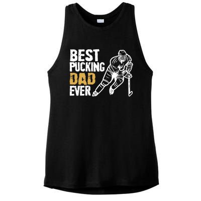 Best Pucking Dad Ever Retro Ice Hockey Coach On Father's Day Ladies PosiCharge Tri-Blend Wicking Tank