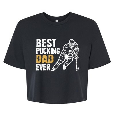 Best Pucking Dad Ever Retro Ice Hockey Coach On Father's Day Bella+Canvas Jersey Crop Tee