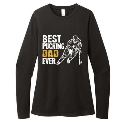 Best Pucking Dad Ever Retro Ice Hockey Coach On Father's Day Womens CVC Long Sleeve Shirt