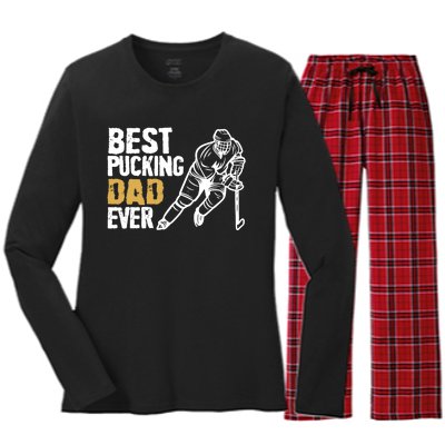 Best Pucking Dad Ever Retro Ice Hockey Coach On Father's Day Women's Long Sleeve Flannel Pajama Set 