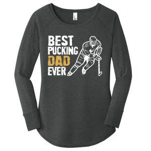 Best Pucking Dad Ever Retro Ice Hockey Coach On Father's Day Women's Perfect Tri Tunic Long Sleeve Shirt