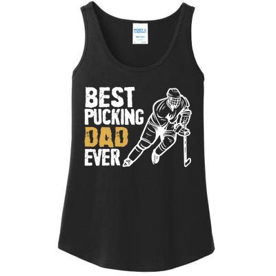 Best Pucking Dad Ever Retro Ice Hockey Coach On Father's Day Ladies Essential Tank