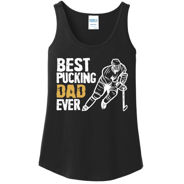 Best Pucking Dad Ever Retro Ice Hockey Coach On Father's Day Ladies Essential Tank