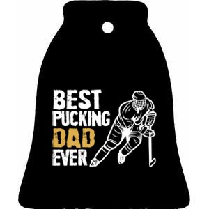 Best Pucking Dad Ever Retro Ice Hockey Coach On Father's Day Ceramic Bell Ornament