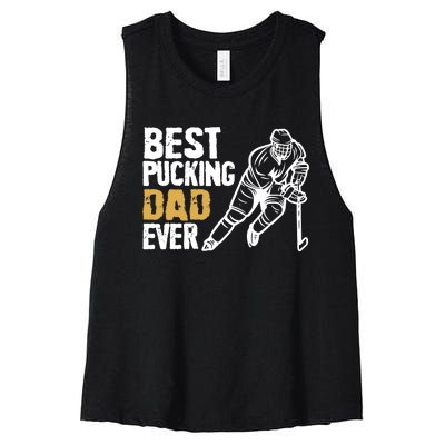 Best Pucking Dad Ever Retro Ice Hockey Coach On Father's Day Women's Racerback Cropped Tank