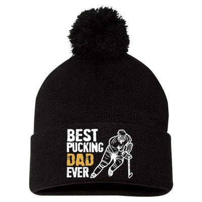 Best Pucking Dad Ever Retro Ice Hockey Coach On Father's Day Pom Pom 12in Knit Beanie