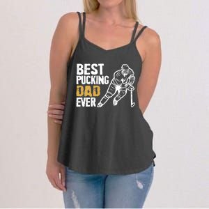 Best Pucking Dad Ever Retro Ice Hockey Coach On Father's Day Women's Strappy Tank