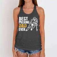 Best Pucking Dad Ever Retro Ice Hockey Coach On Father's Day Women's Knotted Racerback Tank