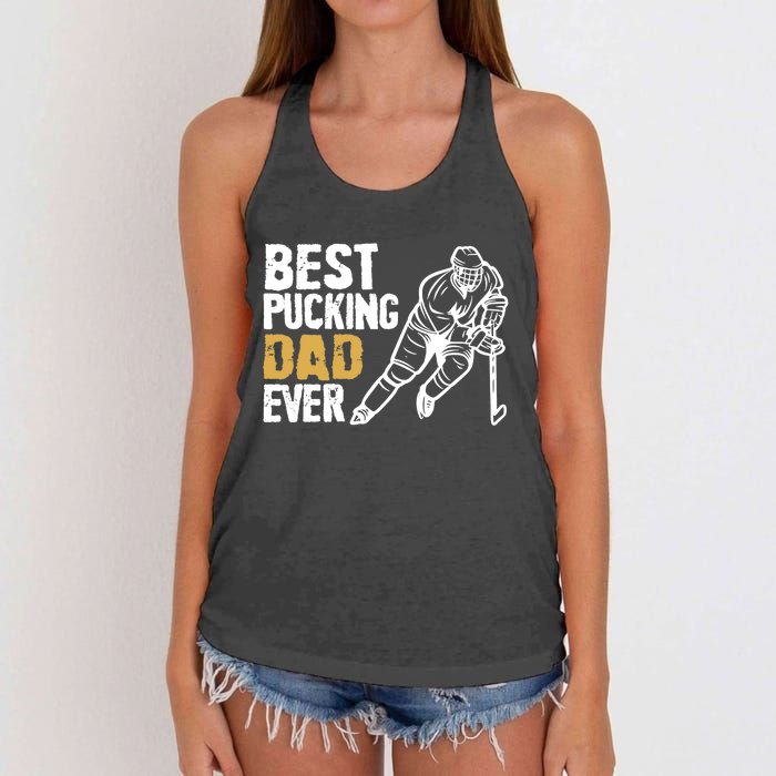 Best Pucking Dad Ever Retro Ice Hockey Coach On Father's Day Women's Knotted Racerback Tank