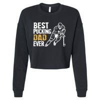 Best Pucking Dad Ever Retro Ice Hockey Coach On Father's Day Cropped Pullover Crew