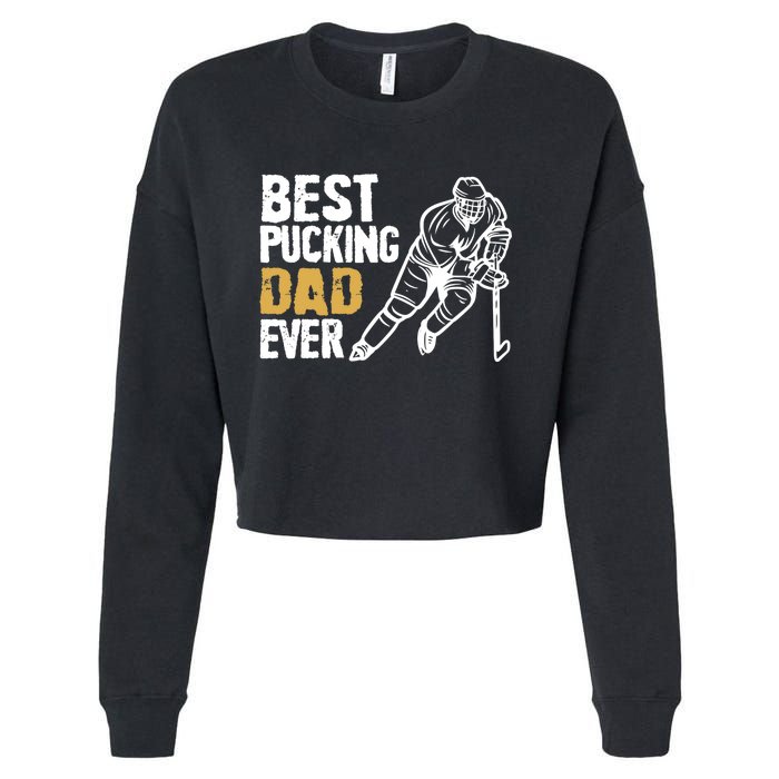 Best Pucking Dad Ever Retro Ice Hockey Coach On Father's Day Cropped Pullover Crew