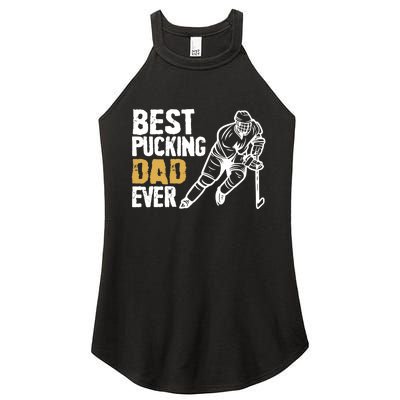 Best Pucking Dad Ever Retro Ice Hockey Coach On Father's Day Women's Perfect Tri Rocker Tank