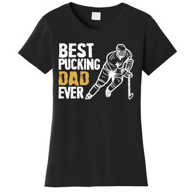 Best Pucking Dad Ever Retro Ice Hockey Coach On Father's Day Women's T-Shirt