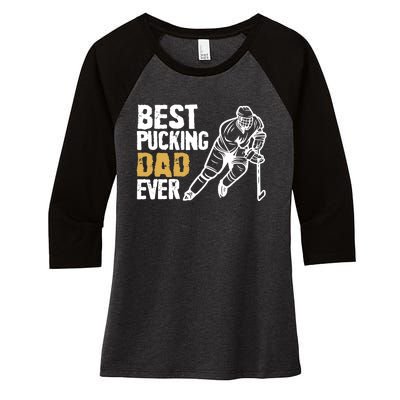 Best Pucking Dad Ever Retro Ice Hockey Coach On Father's Day Women's Tri-Blend 3/4-Sleeve Raglan Shirt