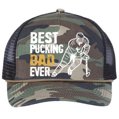 Best Pucking Dad Ever Retro Ice Hockey Coach On Father's Day Retro Rope Trucker Hat Cap