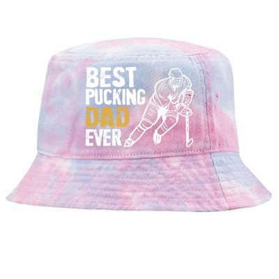 Best Pucking Dad Ever Retro Ice Hockey Coach On Father's Day Tie-Dyed Bucket Hat