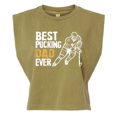 Best Pucking Dad Ever Retro Ice Hockey Coach On Father's Day Garment-Dyed Women's Muscle Tee