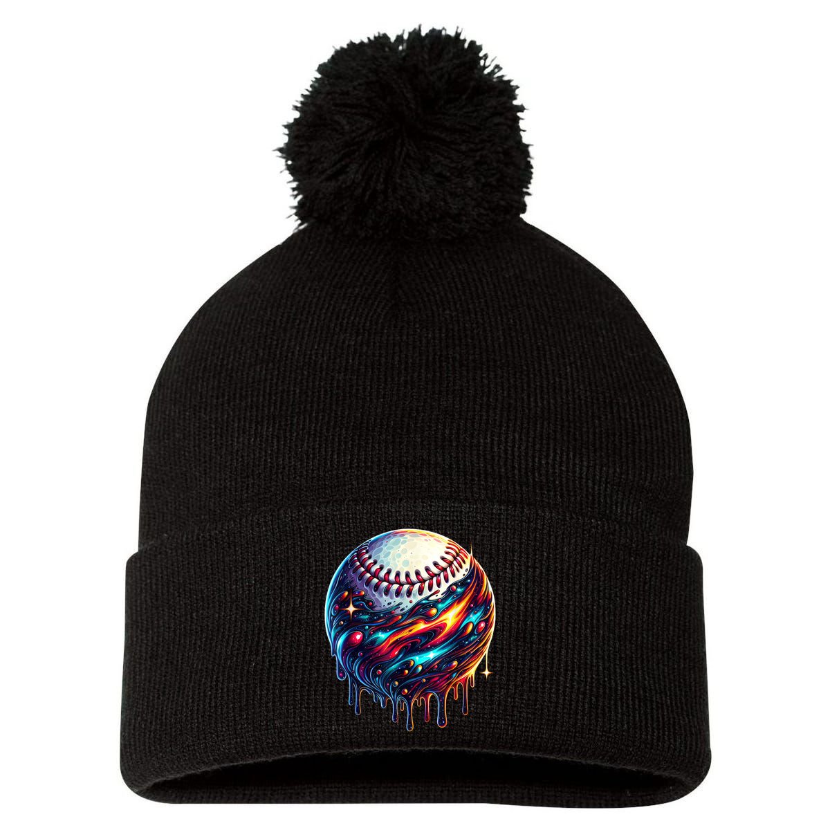 Baseball Planet Drip Baseball Drip Baseball Ice Cream Drip  Pom Pom 12in Knit Beanie