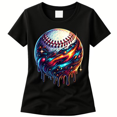 Baseball Planet Drip Baseball Drip Baseball Ice Cream Drip  Womens T-Shirt