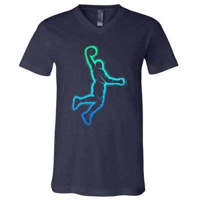 Basketball Player Dunking Basketball V-Neck T-Shirt