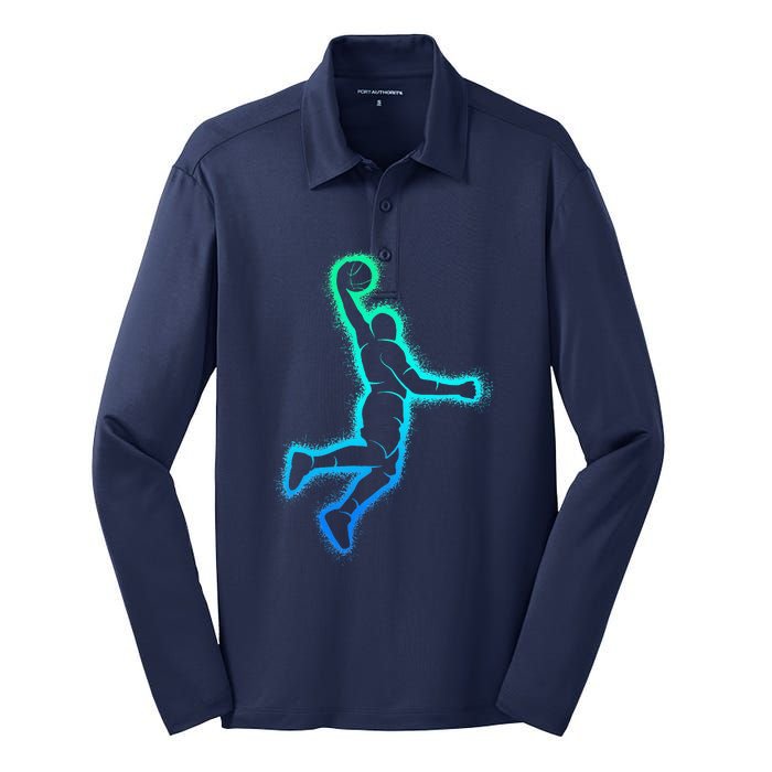 Basketball Player Dunking Basketball Silk Touch Performance Long Sleeve Polo