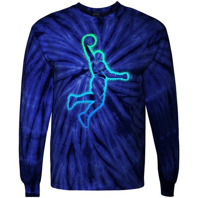 Basketball Player Dunking Basketball Tie-Dye Long Sleeve Shirt