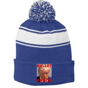 Bullet Proof Donald Trump 2024 Fight Fight Fight Trump Rally Stripe Pom Pom Beanie