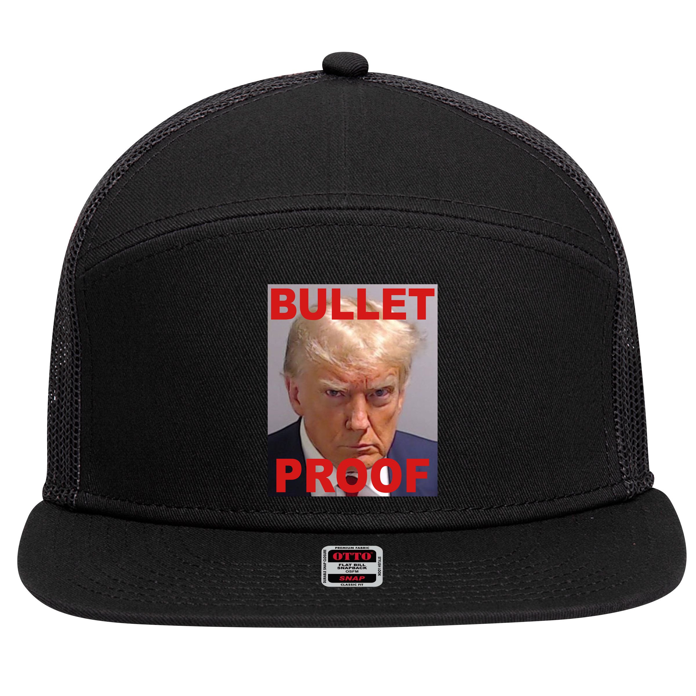 Bullet Proof Donald Trump 2024 Election Strong 7 Panel Mesh Trucker Snapback Hat