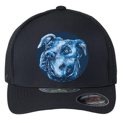 Blue Pitbull Dog Animal Portrait Cute Flexfit Unipanel Trucker Cap