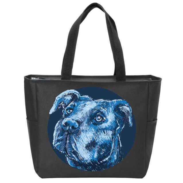 Blue Pitbull Dog Animal Portrait Cute Zip Tote Bag