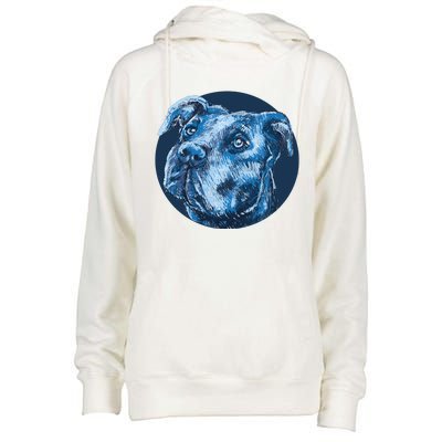 Blue Pitbull Dog Animal Portrait Cute Womens Funnel Neck Pullover Hood