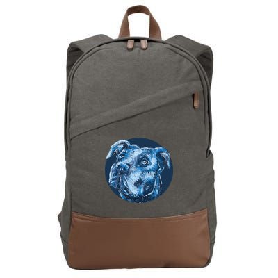 Blue Pitbull Dog Animal Portrait Cute Cotton Canvas Backpack