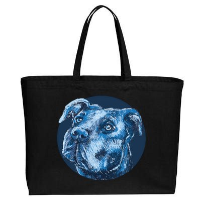 Blue Pitbull Dog Animal Portrait Cute Cotton Canvas Jumbo Tote