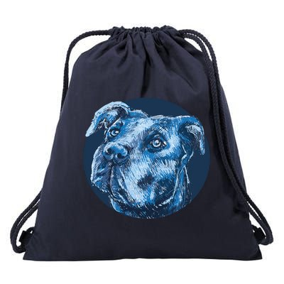 Blue Pitbull Dog Animal Portrait Cute Drawstring Bag