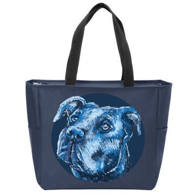 Blue Pitbull Dog Animal Portrait Cute Zip Tote Bag