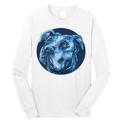 Blue Pitbull Dog Animal Portrait Cute Long Sleeve Shirt