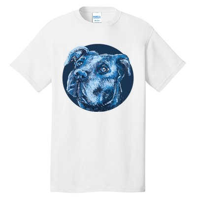 Blue Pitbull Dog Animal Portrait Cute Tall T-Shirt