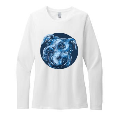 Blue Pitbull Dog Animal Portrait Cute Womens CVC Long Sleeve Shirt