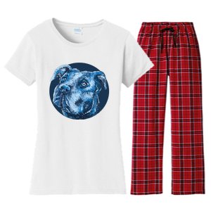 Blue Pitbull Dog Animal Portrait Cute Women's Flannel Pajama Set