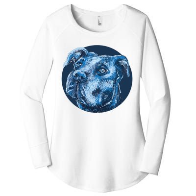 Blue Pitbull Dog Animal Portrait Cute Women's Perfect Tri Tunic Long Sleeve Shirt