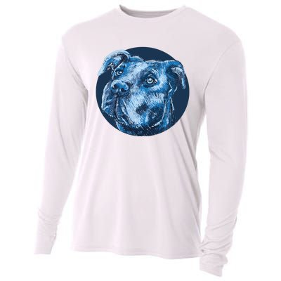 Blue Pitbull Dog Animal Portrait Cute Cooling Performance Long Sleeve Crew