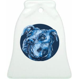 Blue Pitbull Dog Animal Portrait Cute Ceramic Bell Ornament