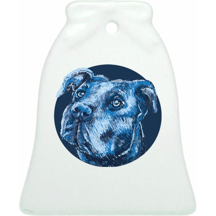 Blue Pitbull Dog Animal Portrait Cute Ceramic Bell Ornament