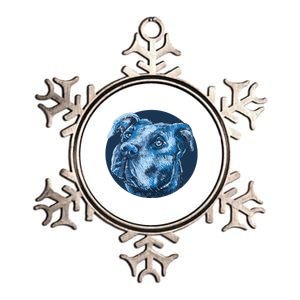 Blue Pitbull Dog Animal Portrait Cute Metallic Star Ornament