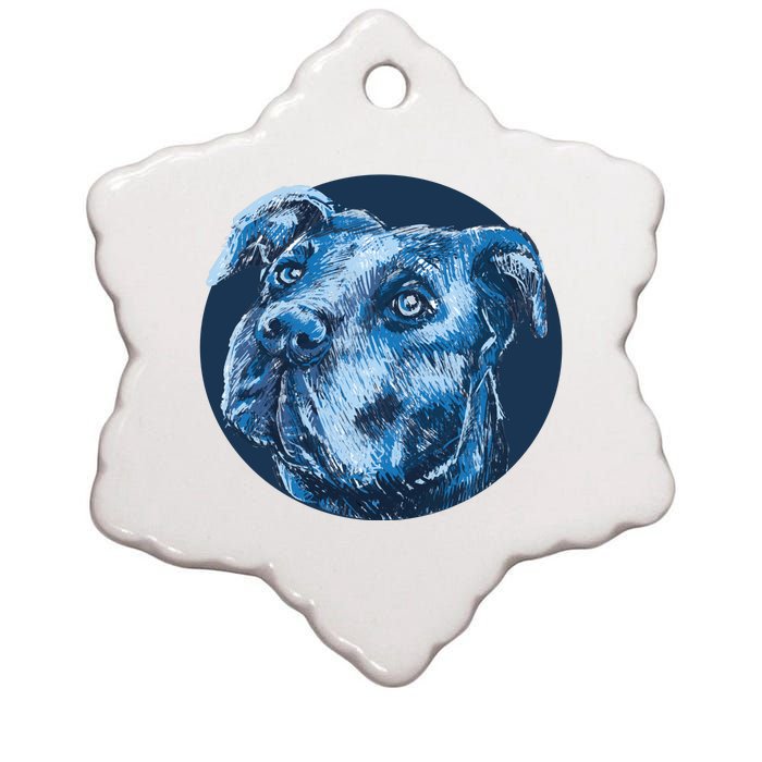 Blue Pitbull Dog Animal Portrait Cute Ceramic Star Ornament