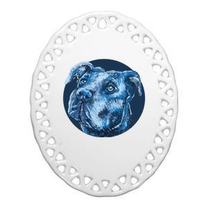 Blue Pitbull Dog Animal Portrait Cute Ceramic Oval Ornament