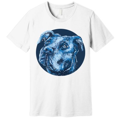 Blue Pitbull Dog Animal Portrait Cute Premium T-Shirt