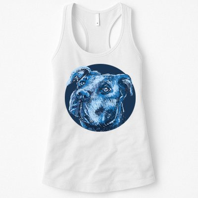 Blue Pitbull Dog Animal Portrait Cute Womens Tank Top