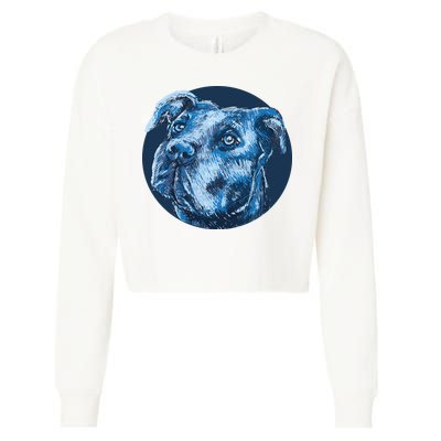 Blue Pitbull Dog Animal Portrait Cute Cropped Pullover Crew