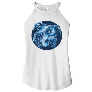 Blue Pitbull Dog Animal Portrait Cute Women's Perfect Tri Rocker Tank